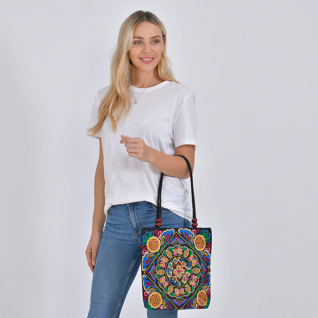 Embroidered Tote Bag (Size 29x10x31 cm) - Multi Color