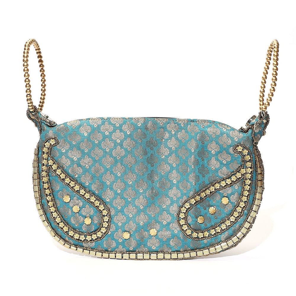Set of 2 Hand Embrodiered Embellished Potli Bag - Pink - Turquoise