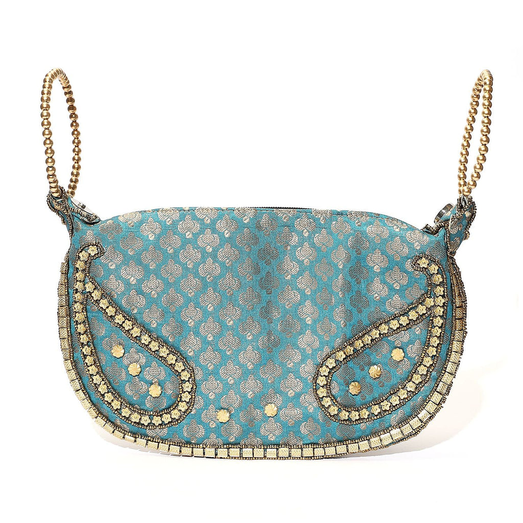 Set of 2 Hand Embrodiered Embellished Potli Bag - Pink - Turquoise