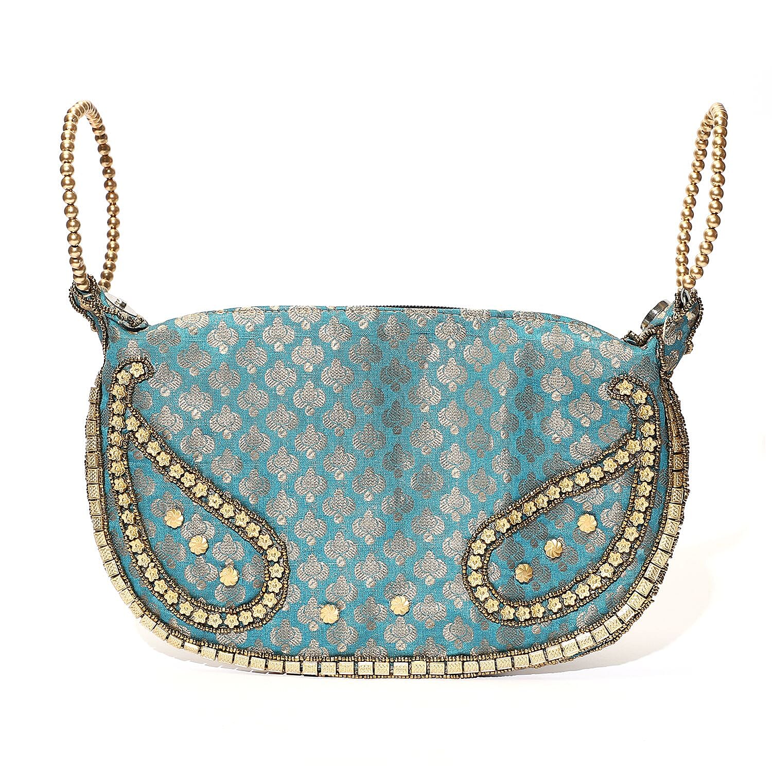 Set of 2 Hand Embrodiered Embellished Potli Bag - Pink - Turquoise