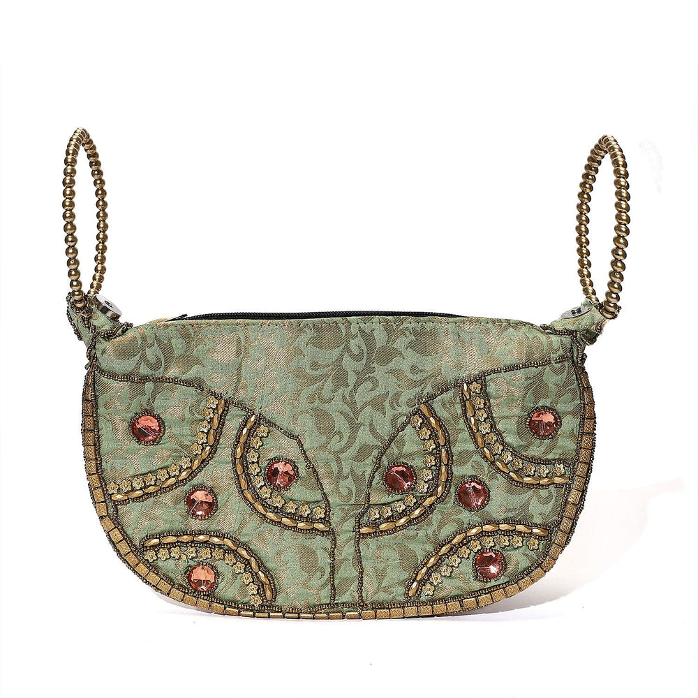 Embroidery Cosmetic and Toiletry Bag (Size 22x15x1 cm) - Mint