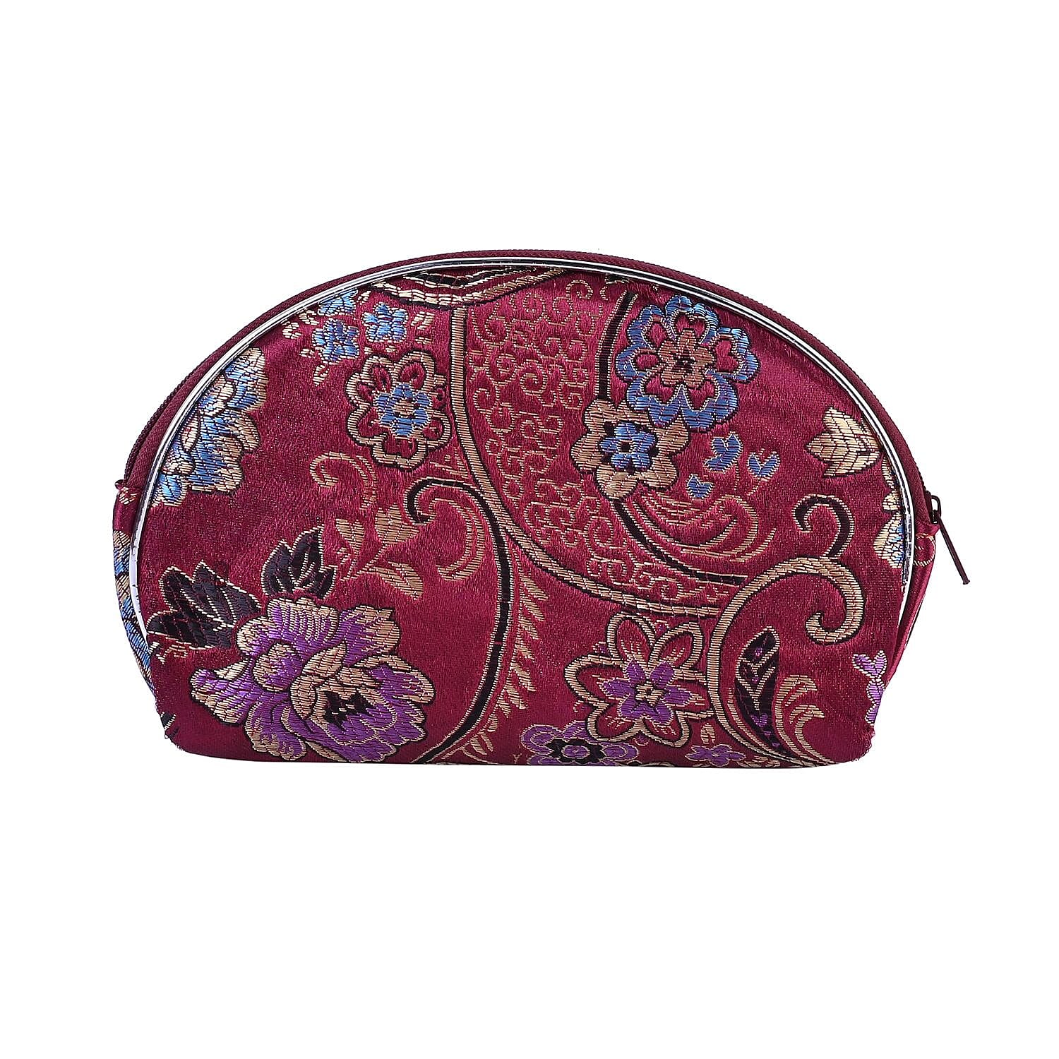 Set of 10 Multi-Purpose Embroidered Jewellery Bag With Zipper - Fuschia