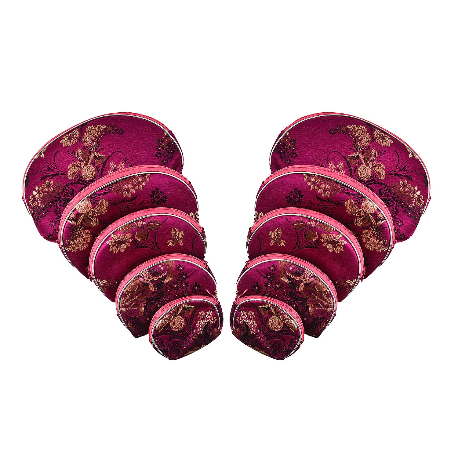 Set of 10 Multi-Purpose Embroidered Jewellery Bag With Zipper - Purple
