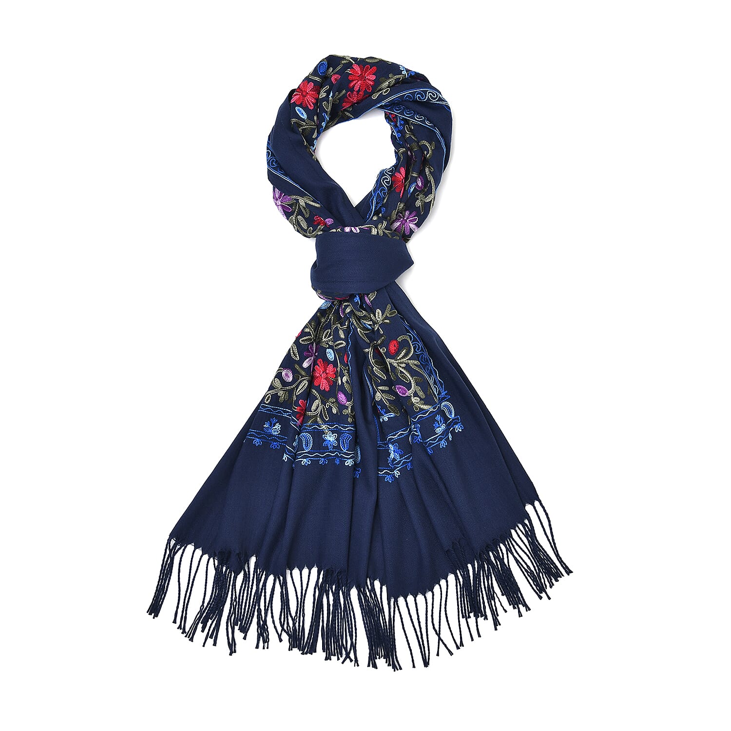 Close Out Embroidery Flower Pattern Super Soft Shawl (Size 180x70 cm) - Dark Blue