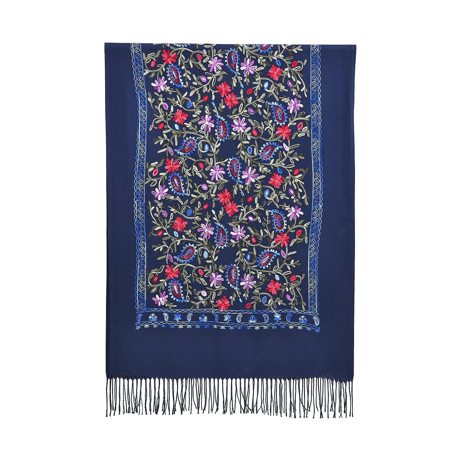 Close Out Embroidery Flower Pattern Super Soft Shawl (Size 180x70 cm) - Dark Blue