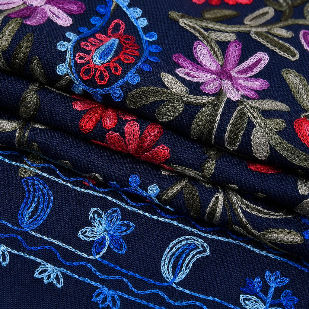 Close Out Embroidery Flower Pattern Super Soft Shawl (Size 180x70 cm) - Dark Blue
