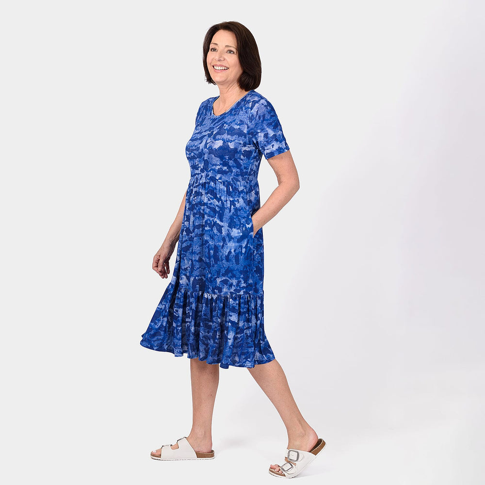 Emelia Abstract Print Midi Dress (Size L) - Blue