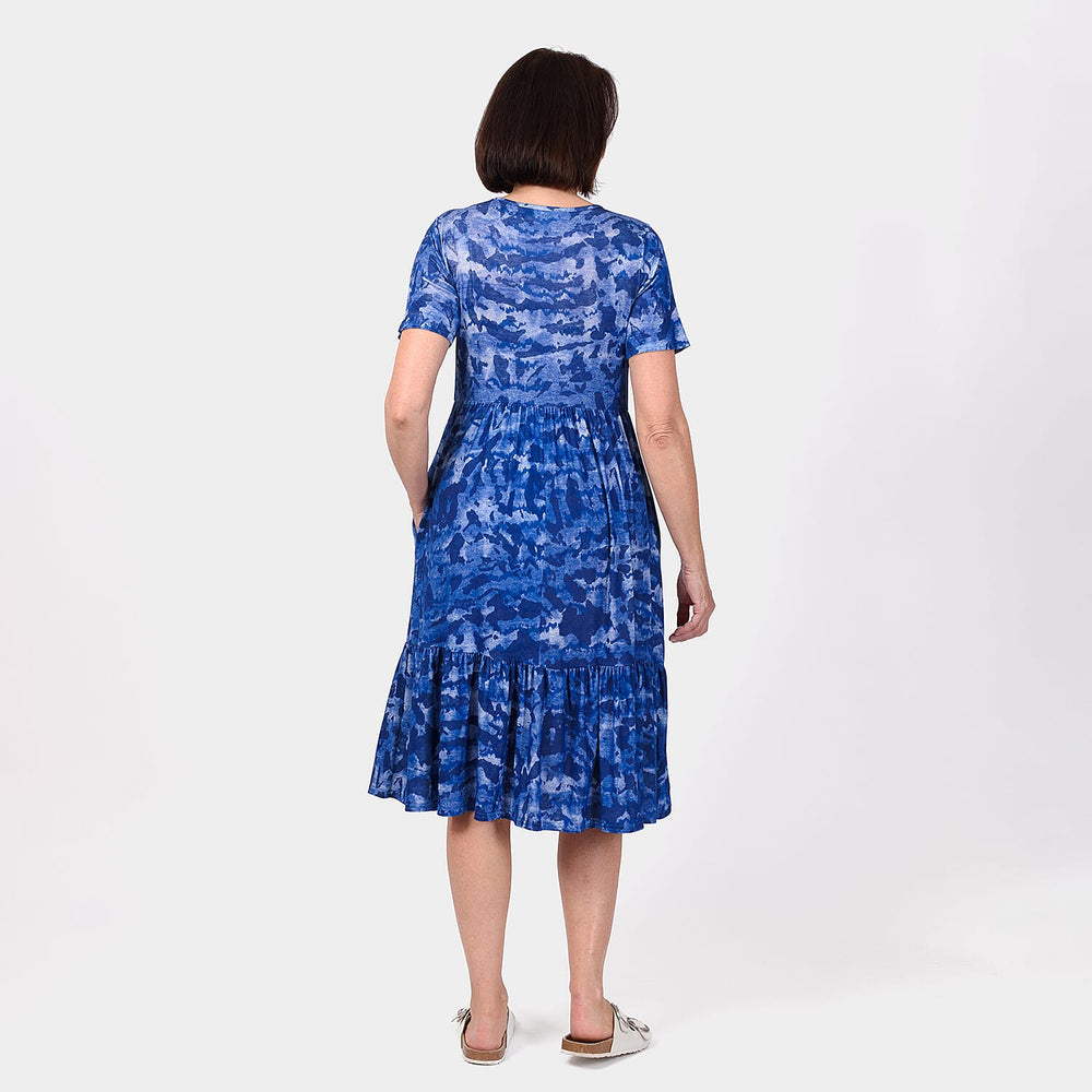 Emelia Abstract Print Midi Dress (Size L) - Blue