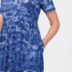 Emelia Abstract Print Midi Dress (Size L) - Blue