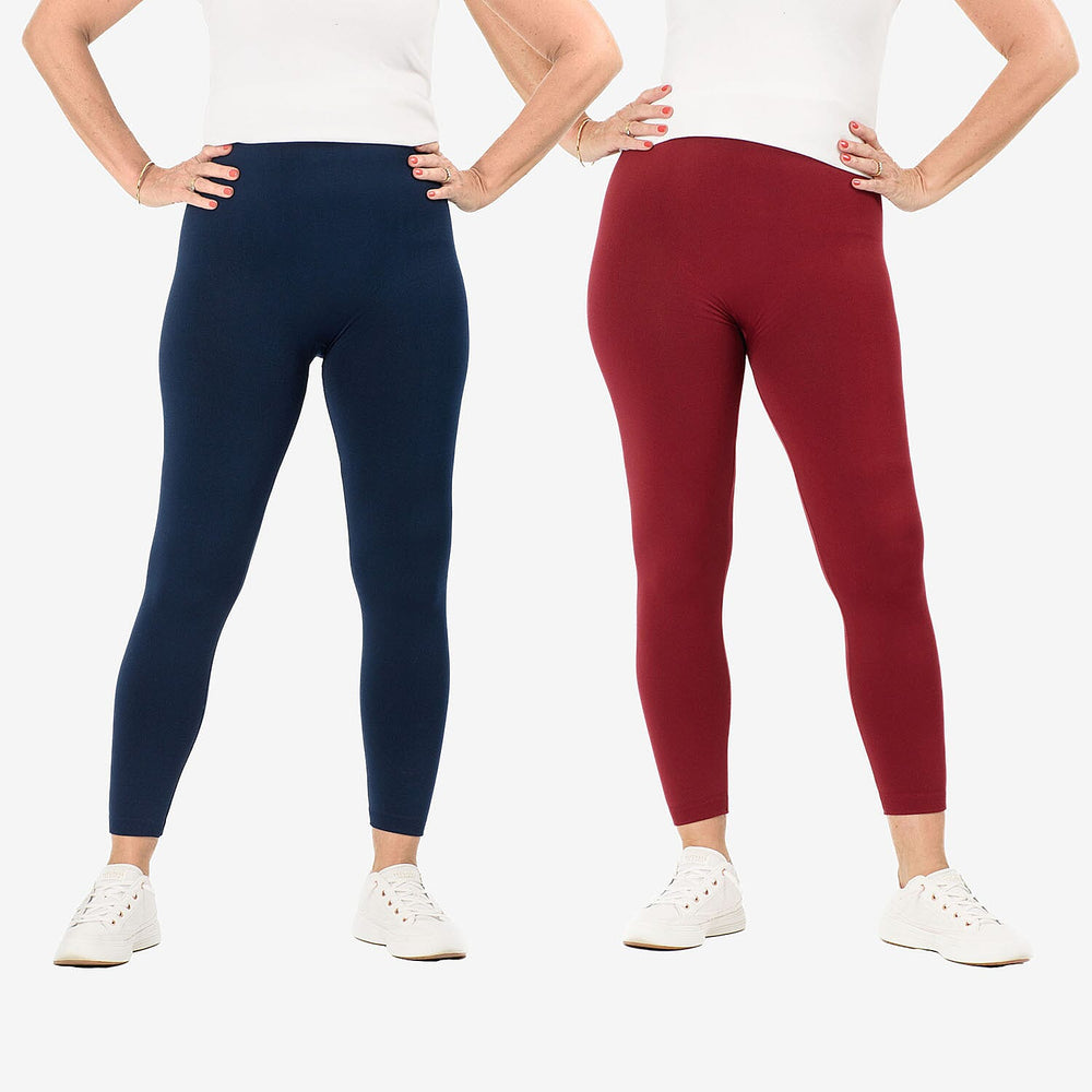 Emelia Pack of 2 Fleece lined Leggings (Size L) - Navy - Burgundy