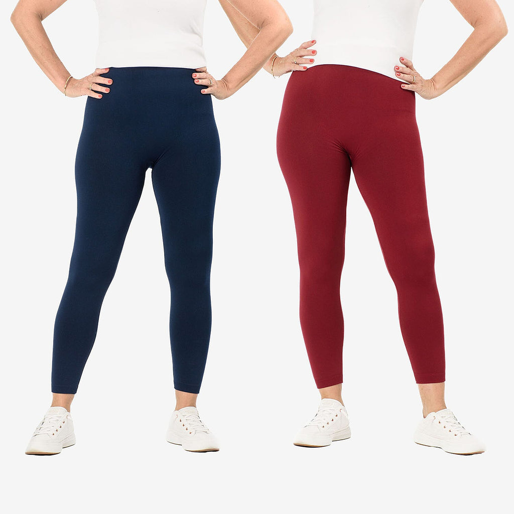 Emelia Pack of 2 Fleece lined Leggings (Size L) - Navy - Burgundy