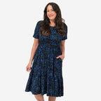 EBCSO Emelia Floral Printed Midi Dress (96% Viscose, 4% Elastane) - Black - Size L