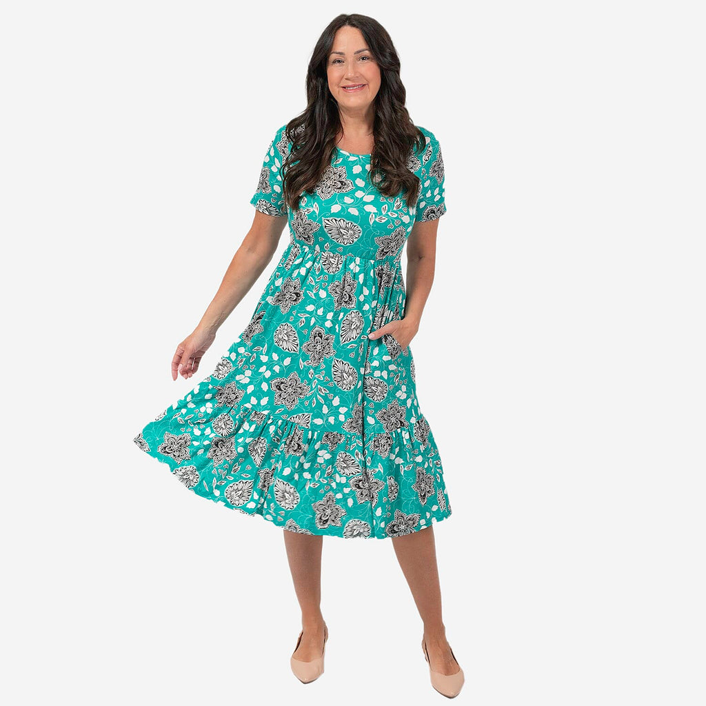 EBCSO Emelia Printed Midi Dress (96% Viscose, 4% Elastane) - Emerald - Size S
