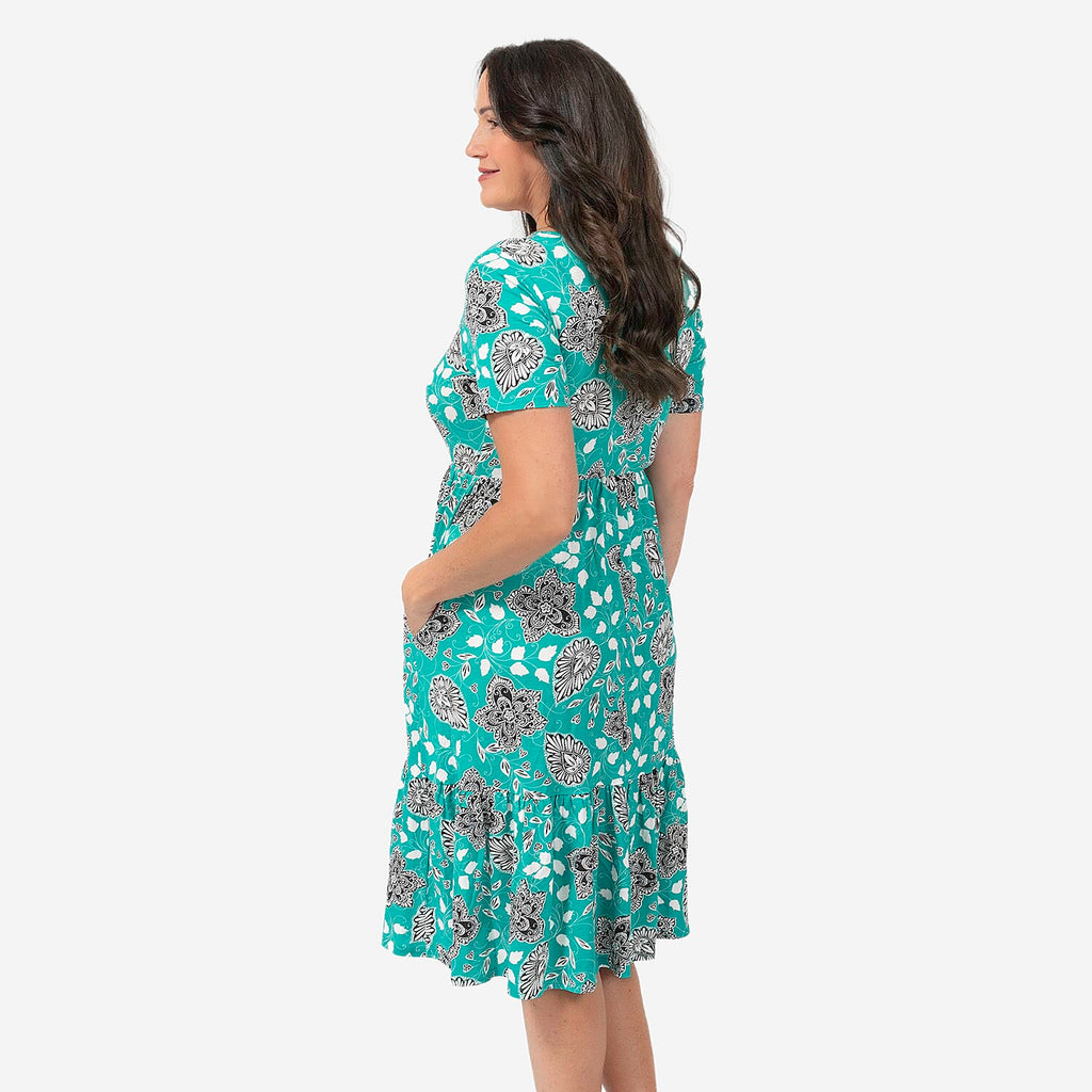 EBCSO Emelia Printed Midi Dress (96% Viscose, 4% Elastane) - Emerald - Size S