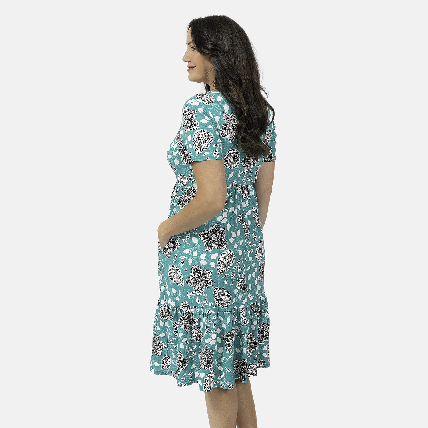 EBCSO Emelia Printed Midi Dress (96% Viscose, 4% Elastane) - Emerald - Size S