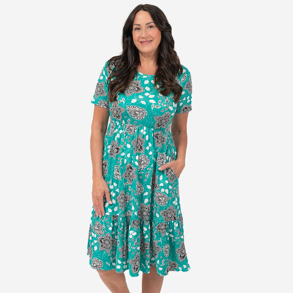 EBCSO Emelia Printed Midi Dress (96% Viscose, 4% Elastane) - Emerald - Size S
