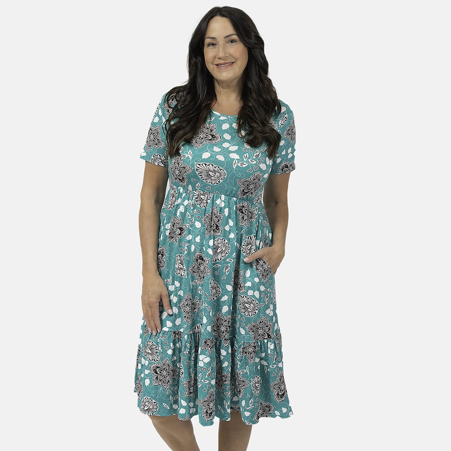 EBCSO Emelia Printed Midi Dress (96% Viscose, 4% Elastane) - Emerald - Size S