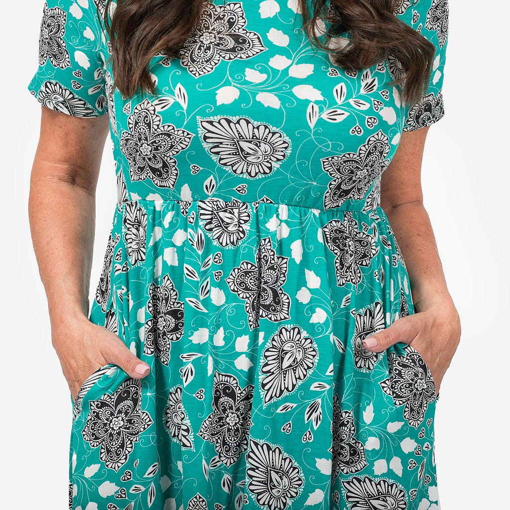 EBCSO Emelia Printed Midi Dress (96% Viscose, 4% Elastane) - Emerald - Size S