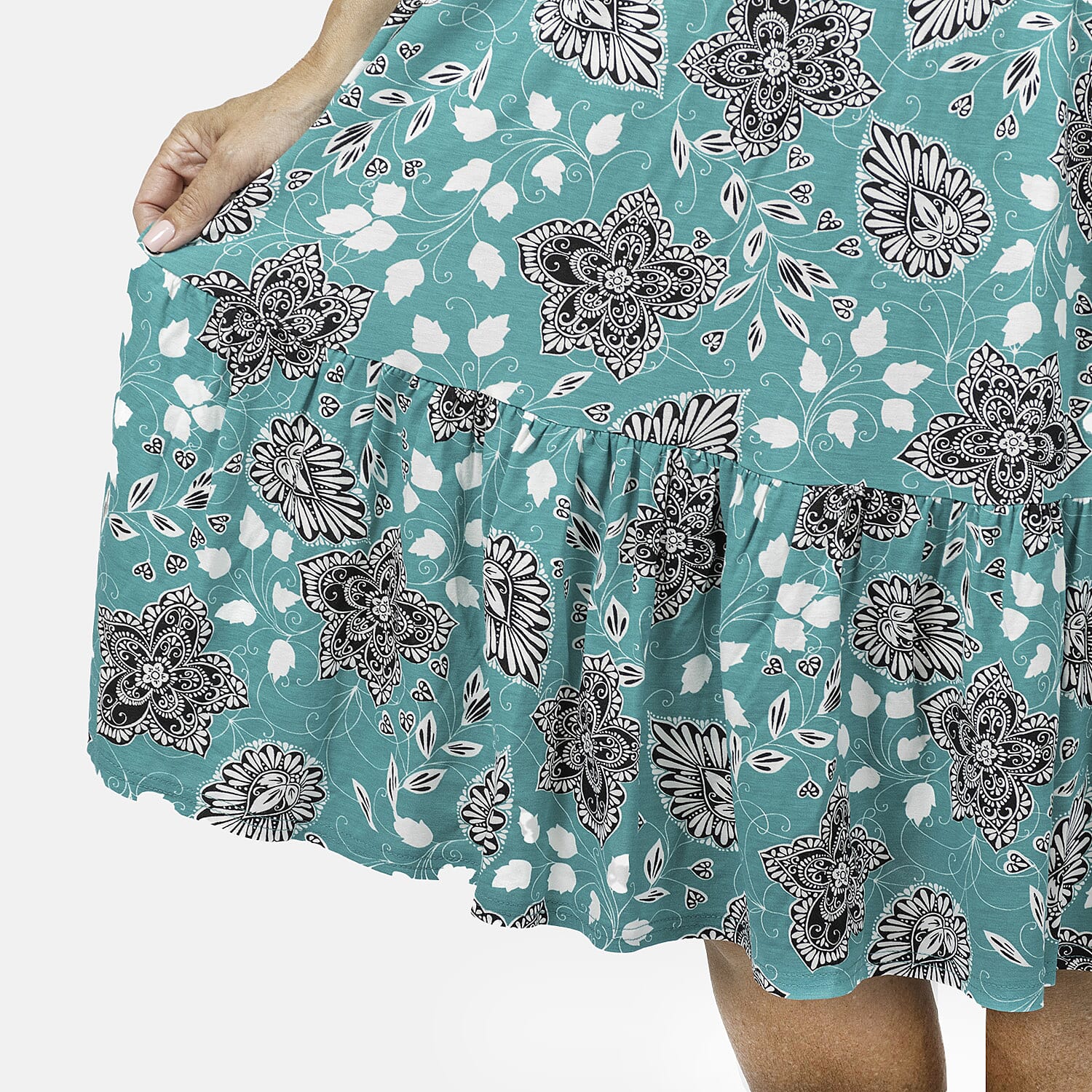 EBCSO Emelia Printed Midi Dress (96% Viscose, 4% Elastane) - Emerald - Size S