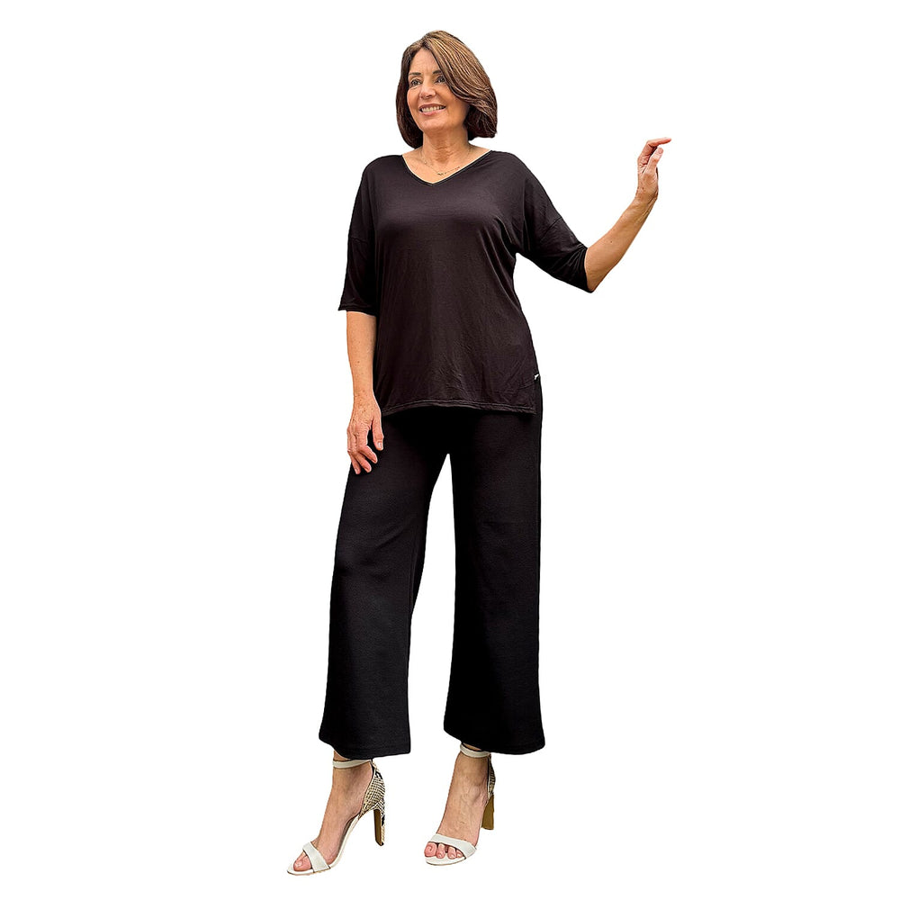 Emelia Two Way Dolman Sleeve Side Slit Top (Size XL) - Black