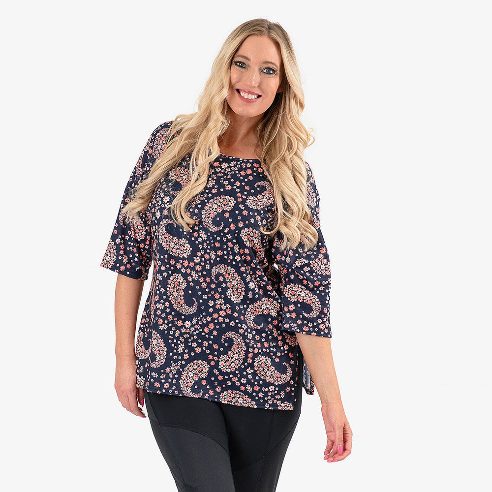Emelia Casual Paisley Printed Two-Way Top (Size XL) - Navy