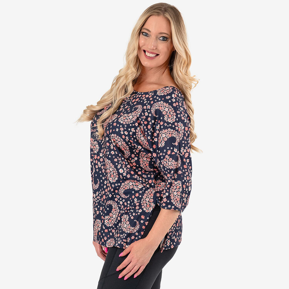 Emelia Casual Paisley Printed Two-Way Top (Size XL) - Navy