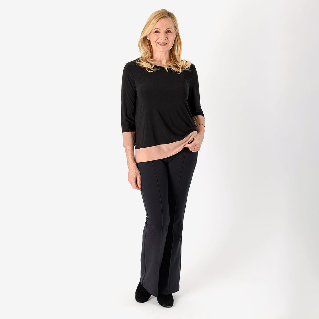 Emelia Colour Block Tunic (Size XL) - Black Body with Camel