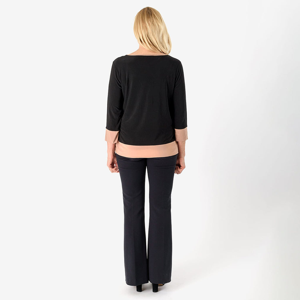 Emelia Colour Block Tunic (Size XL) - Black Body with Camel