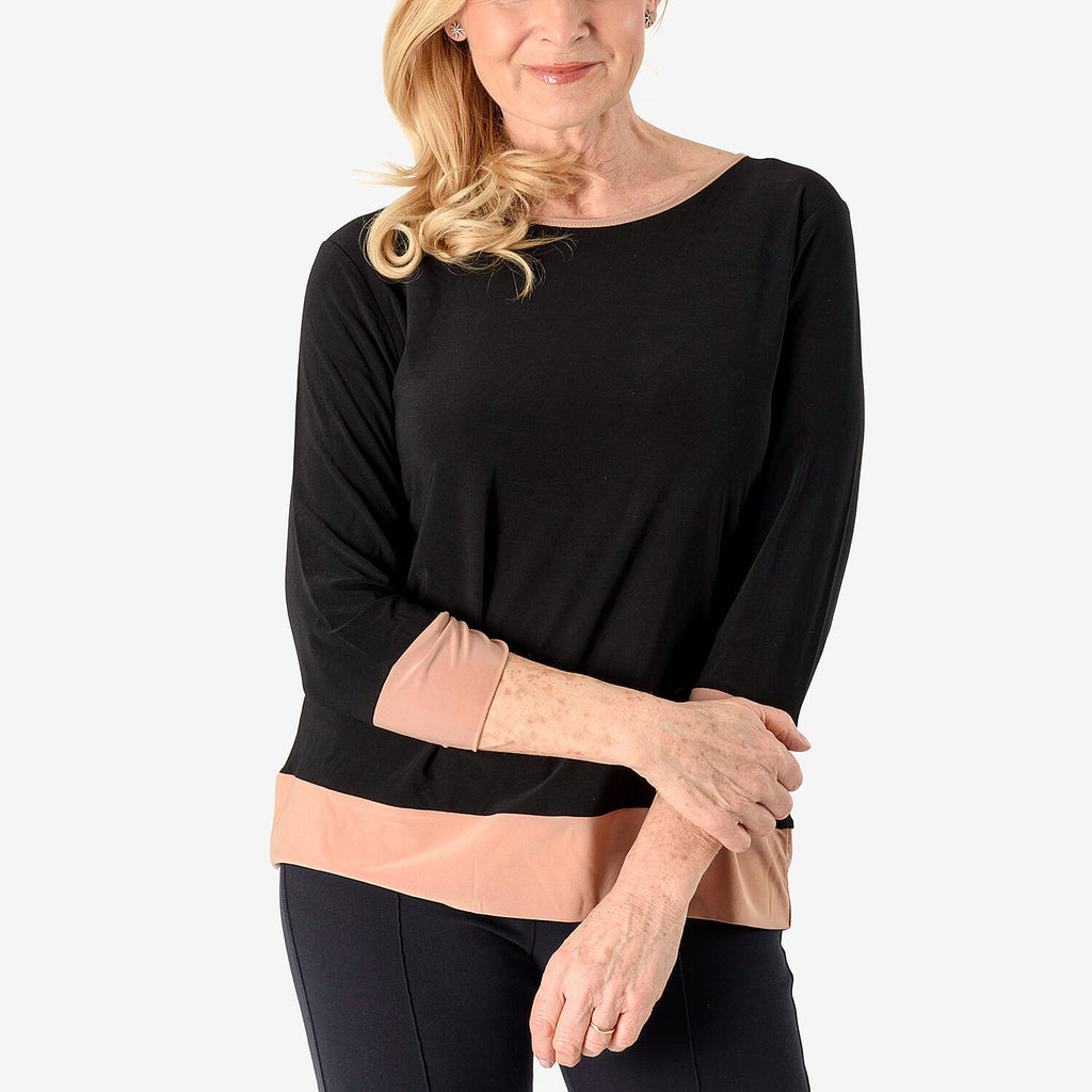 Emelia Colour Block Tunic (Size XL) - Black Body with Camel