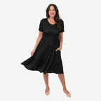 Emelia Womens Tiered Elastic Waist Casual Midi Dress with Pockets (Size L) - Black