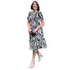 Emelia Zebra Print Ruffled Midi Dress (Size M) - Black