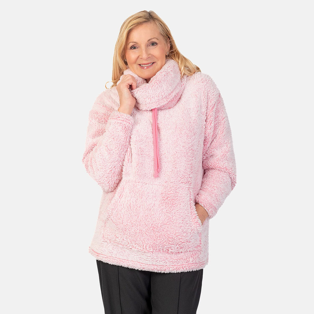 - Maisi Cowel Neck Fleece Top (Size L) - Pink