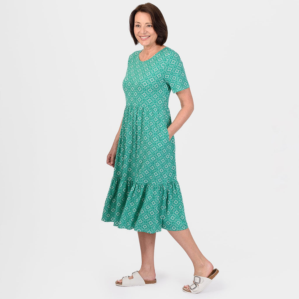 Emelia Printed Midi Dress (Size M) - Jade