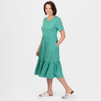 Emelia Printed Midi Dress (Size M) - Jade