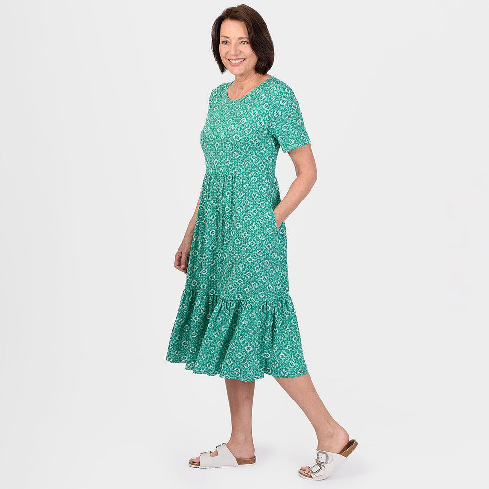 Emelia Printed Midi Dress (Size S) - Jade