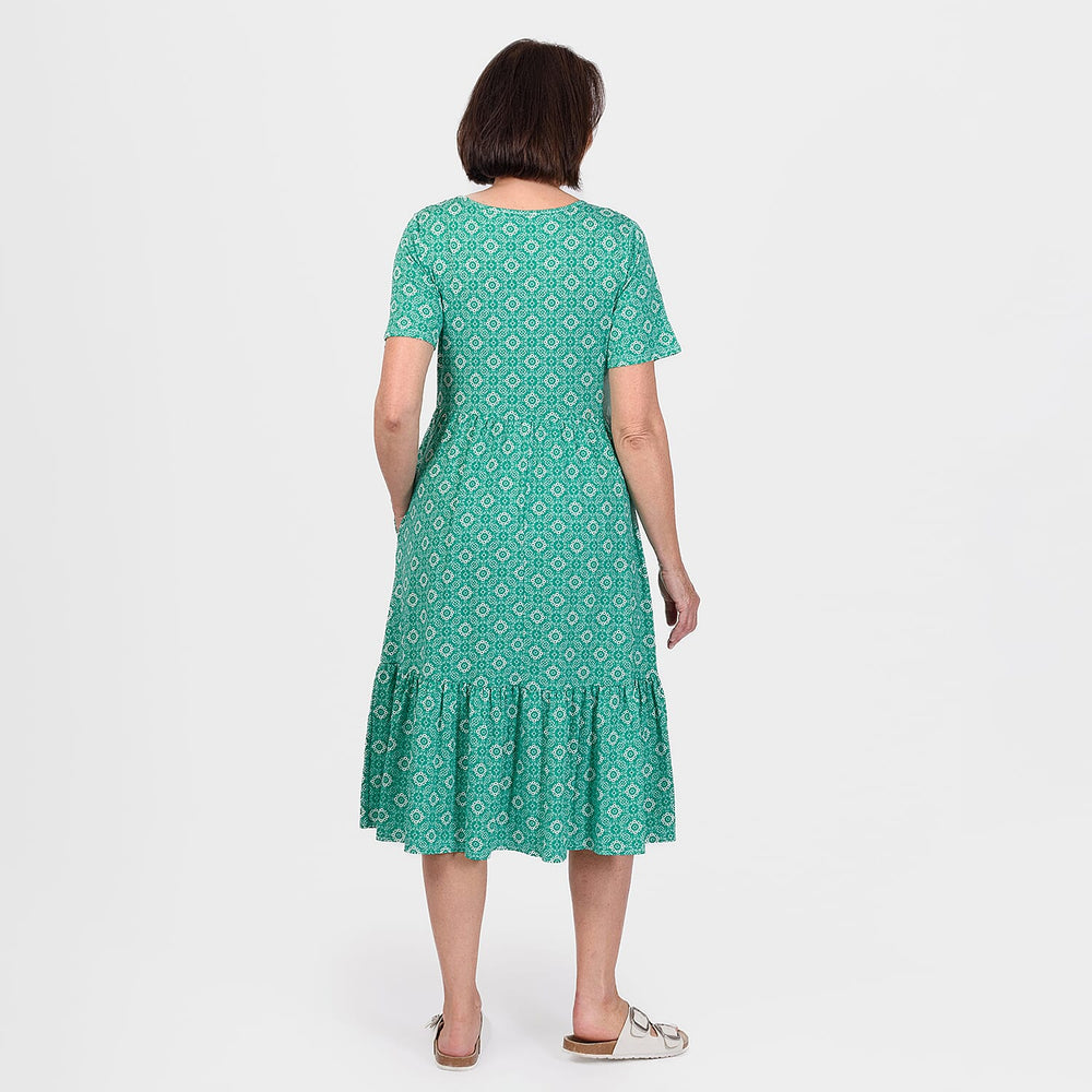 Emelia Printed Midi Dress (Size S) - Jade
