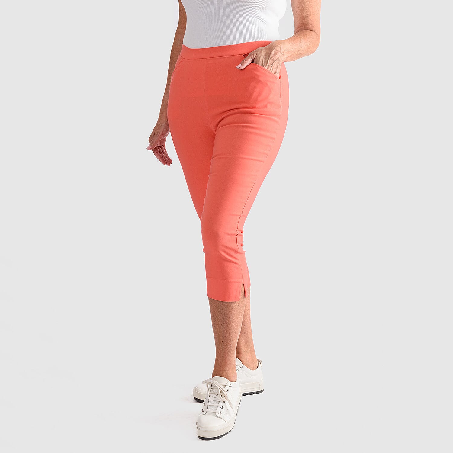 Emelia Slim Fit Crop Bengaline Trousers (Size S) - Coral