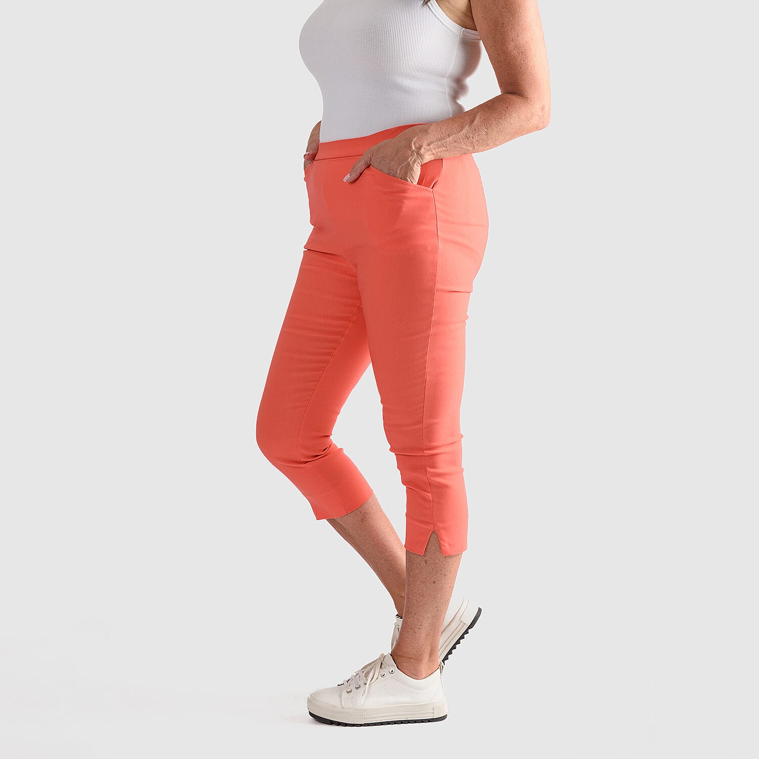 Emelia Slim Fit Crop Bengaline Trousers (Size S) - Coral