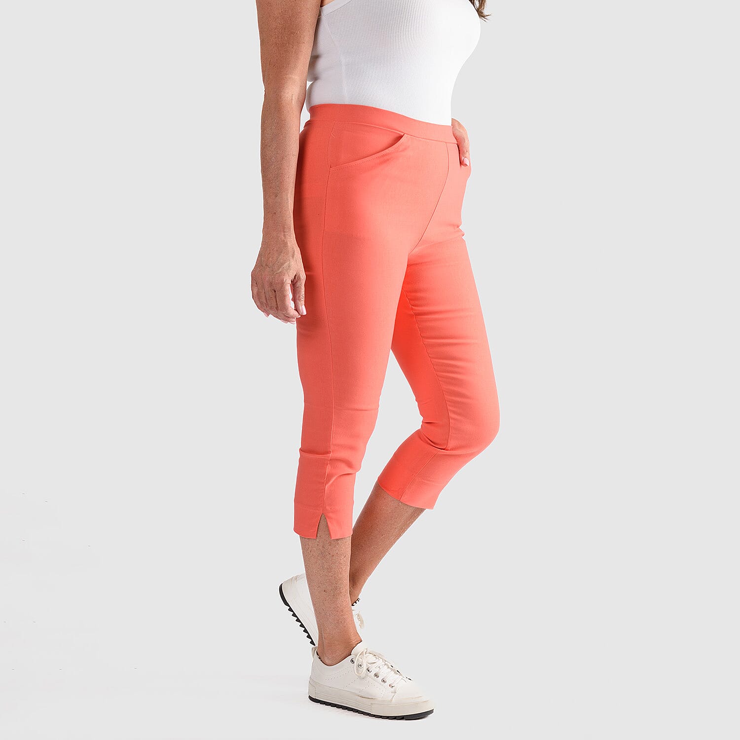 Emelia Slim Fit Crop Bengaline Trousers (Size S) - Coral