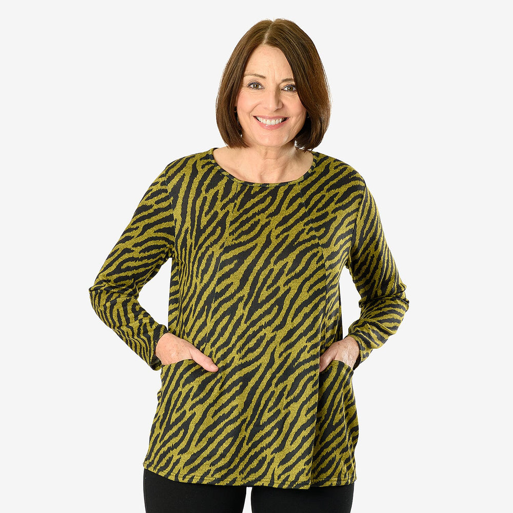 Emelia Zebra Printed Pocket Top (Size L) - Lime