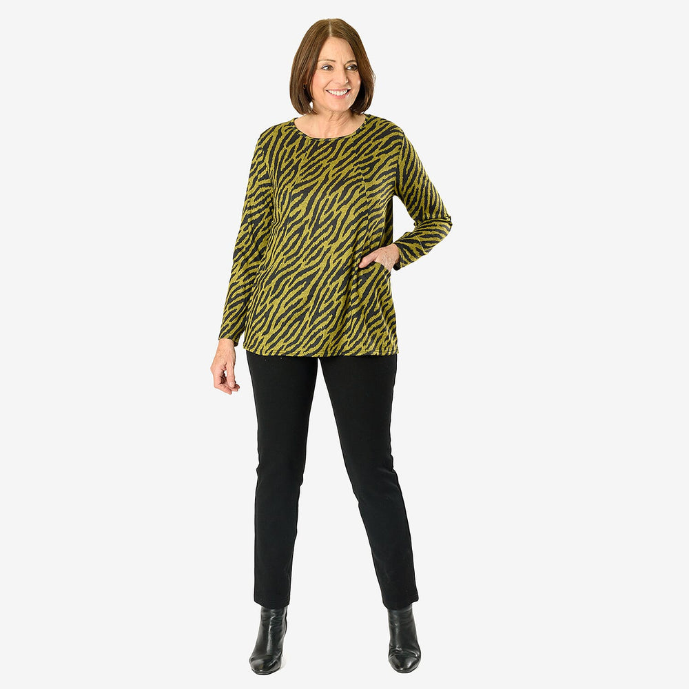 Emelia Zebra Printed Pocket Top (Size L) - Lime
