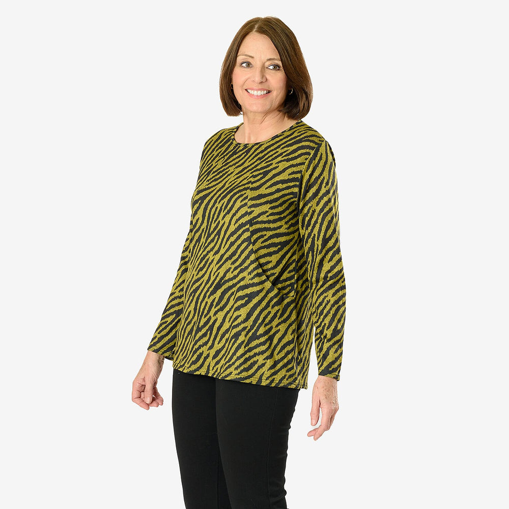 Emelia Zebra Printed Pocket Top (Size L) - Lime