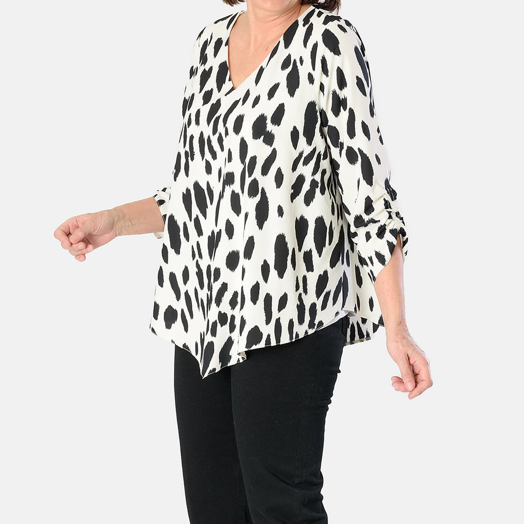 Emily Animal Printed V-Neck Top (Size 12) - Black - White