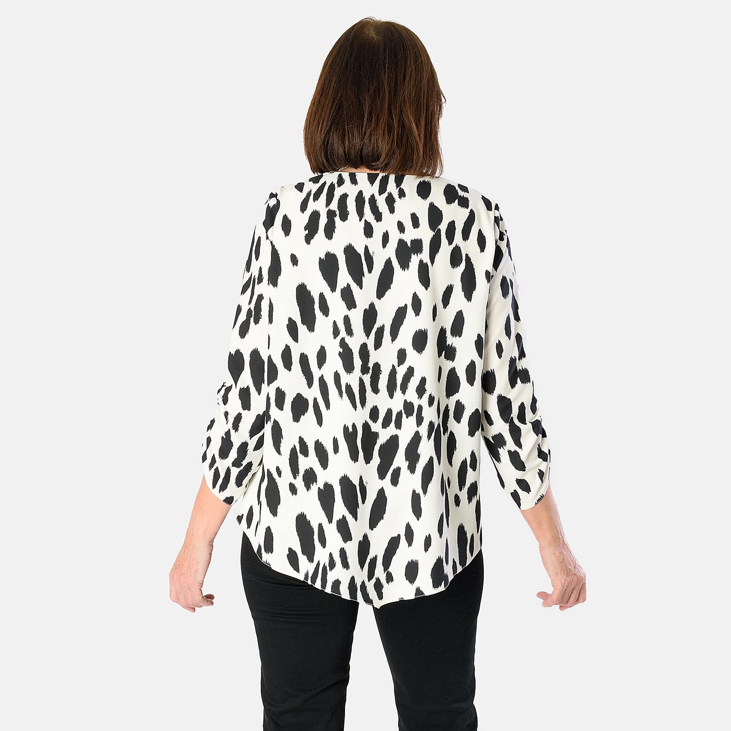 Emily Animal Printed V-Neck Top (Size 12) - Black - White