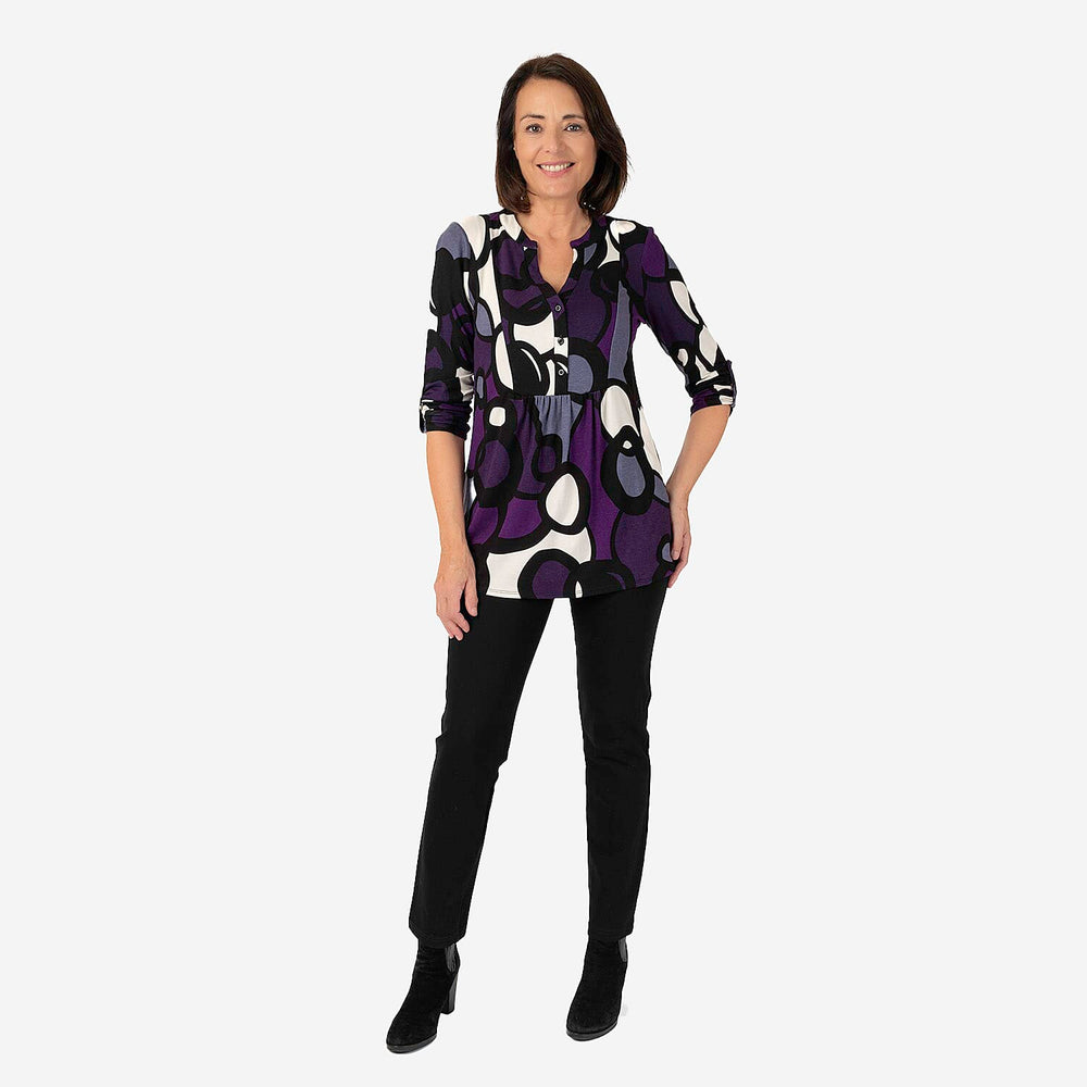 Emily Printed V - Neck Tunic (Size 12) - Purple