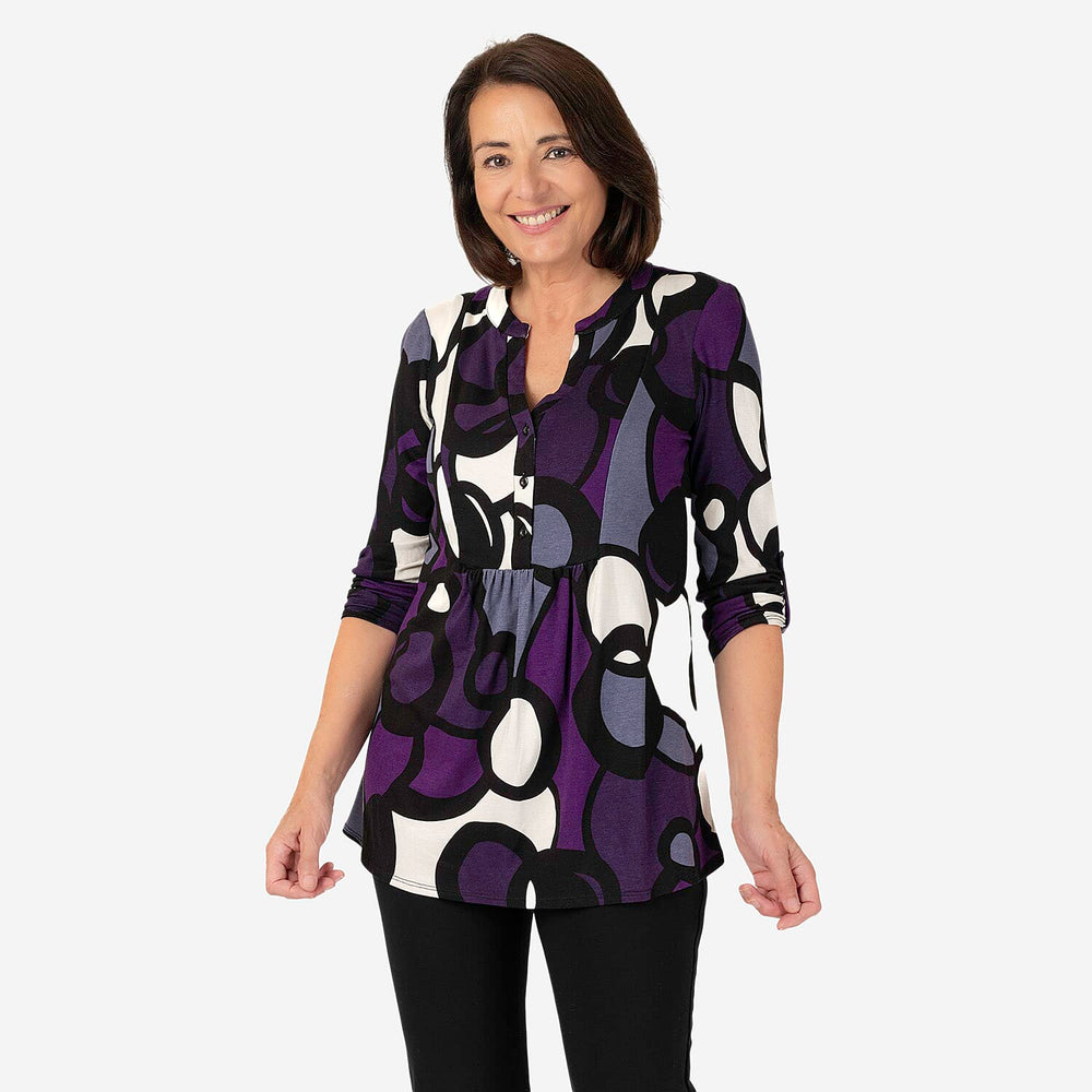 Emily Printed V - Neck Tunic (Size 12) - Purple