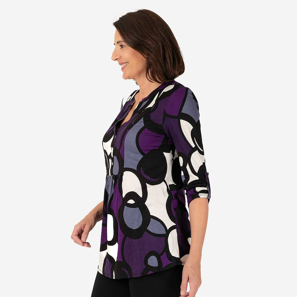 Emily Printed V - Neck Tunic (Size 12) - Purple