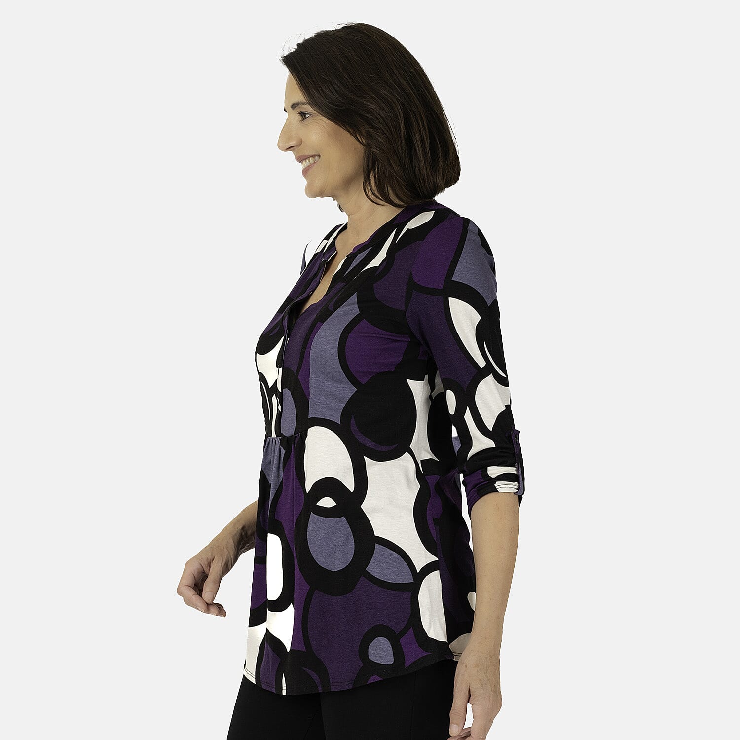 Emily Printed V - Neck Tunic (Size 12) - Purple