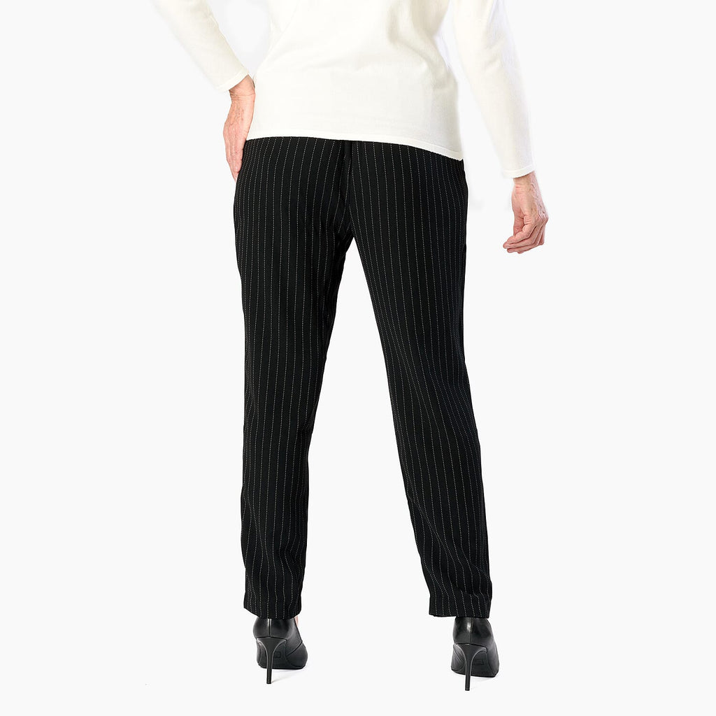 Emily Pinstripe Tappered Trousers (Size 12) - Black