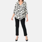 Emily Animal Printed V-Neck Top (Size 12) - Black - White